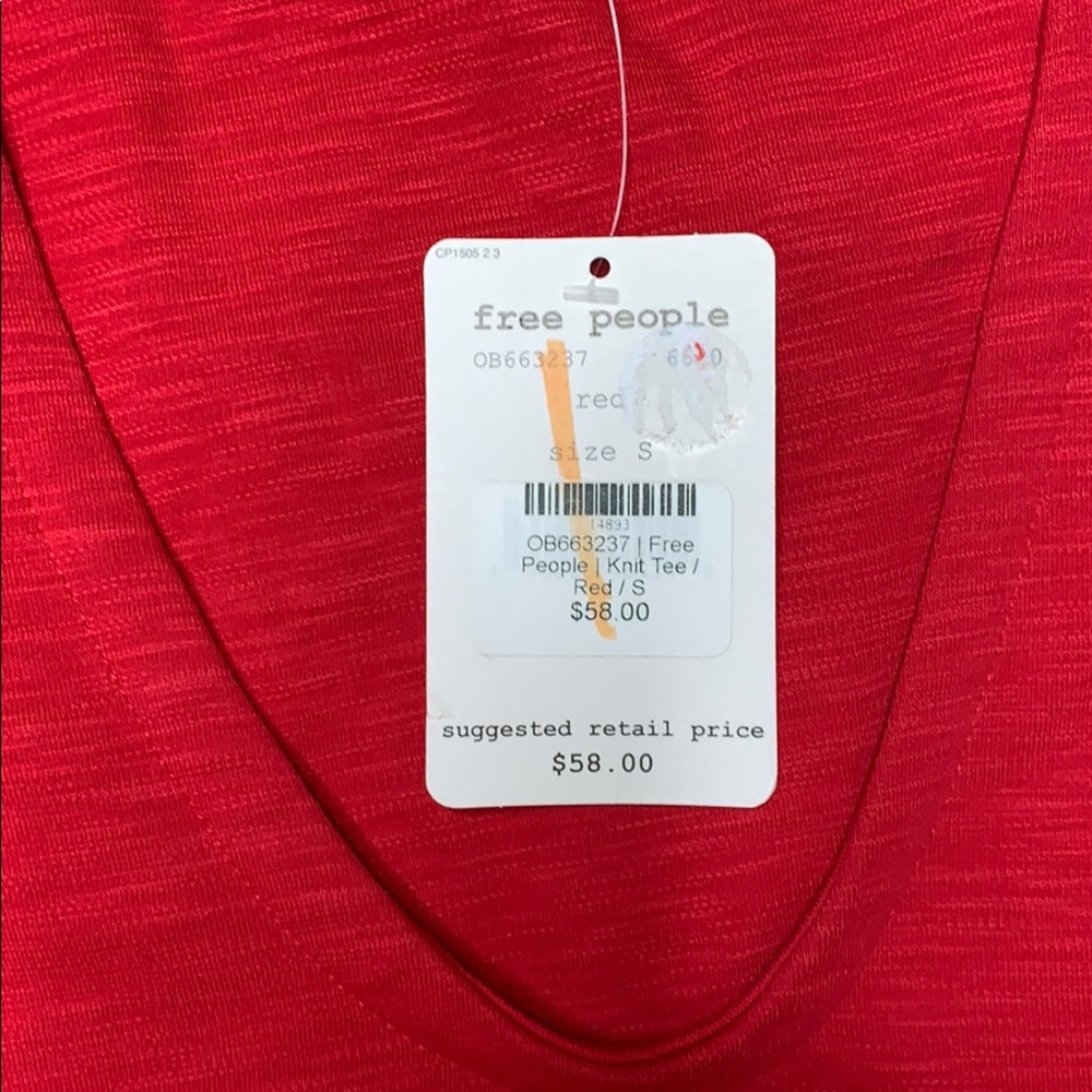NWT Free People Red Knit Top Puff Sleeve - Picture 3 of 4